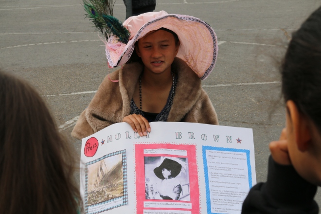 Ava Romerosa plays Molly Brown. The students created their own costumes at home.
